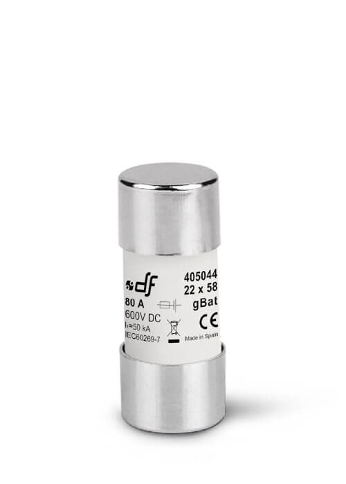 CYLINDRISKA säkringar 22x58 gBat 600V DC för batterilagringsskydd