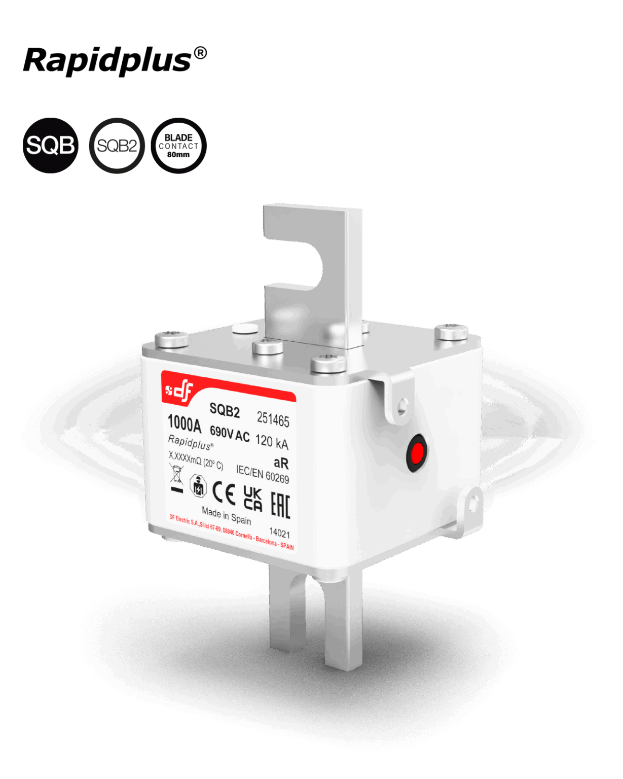 Semiconductor High Speed fuses SQB2 aR 690V Blade contact 80mm
