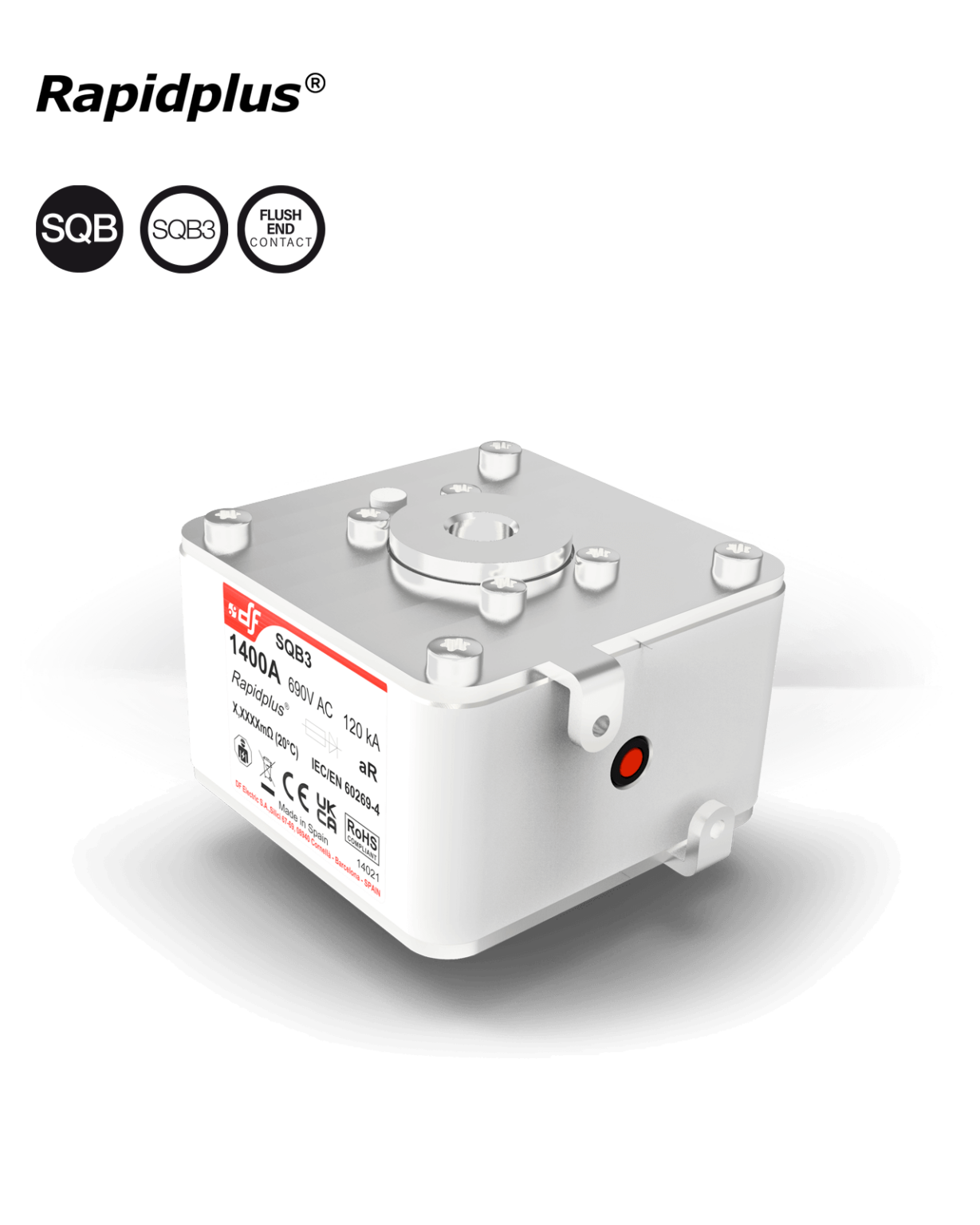 Semiconductor High Speed fuses SQB3 aR 690V Flush end contact M12